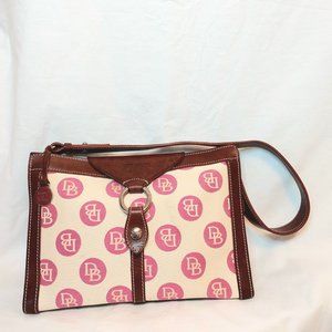 Dooney & Bourke Italian Made Canvas & Leather Brown Beige & Pink Shoulder Bag